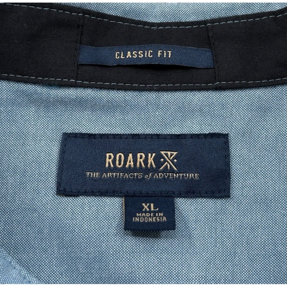 Roark Shirt Mens XL Blue Well Worn Mid Weight Classic Fit Short Sleeve Button Up - Picture 3 of 12